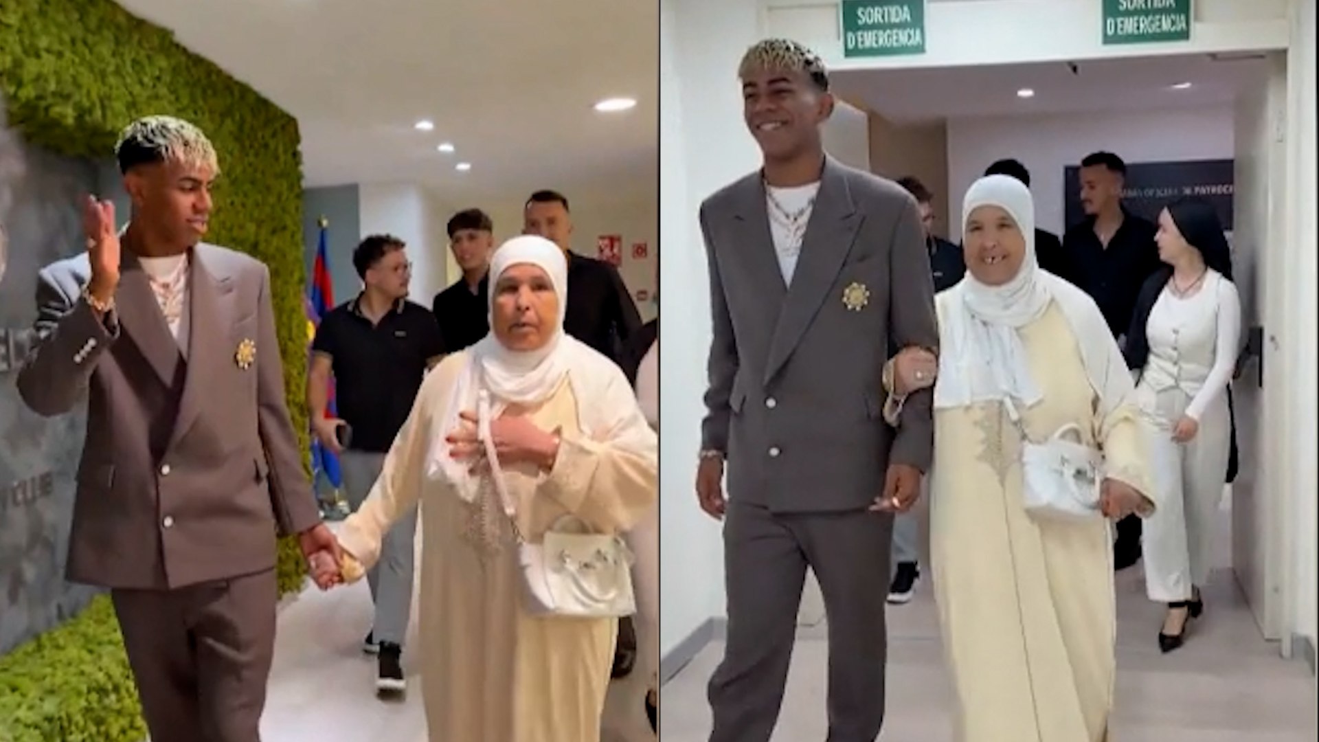Yamal, feliz acompaado por su abuela paterna para la renovacin de contrato. El futbolista firm este
16 de julio en las oficinas del Spotify Camp Nou el contrato por el que jugar con el Bara hasta el 203.1